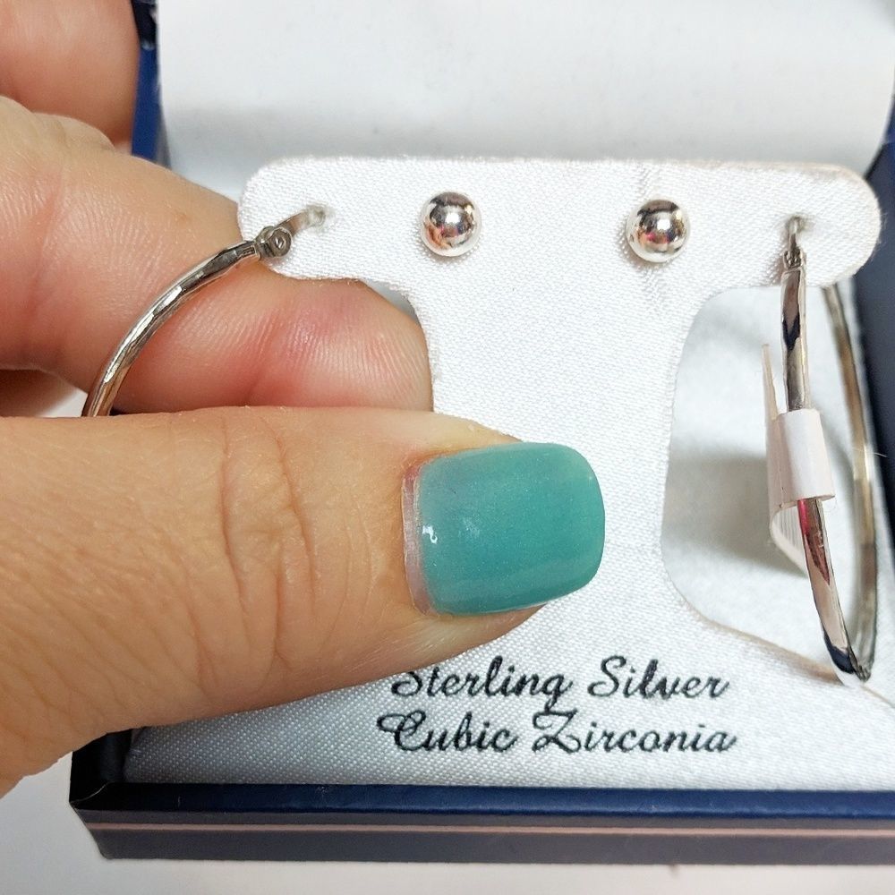Sterling Silver 40mm Hoops & Stud Earrings - Picture 7 of 8